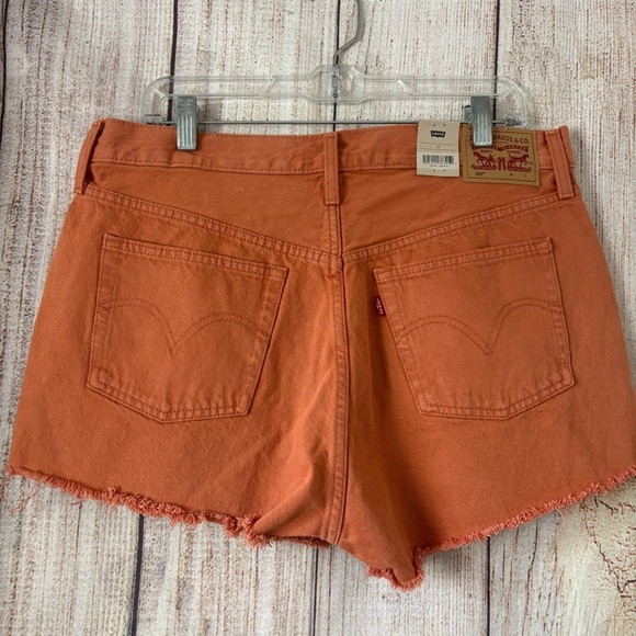 Levis Womens Orange Denim Shorts size 33 - Picture 3 of 11